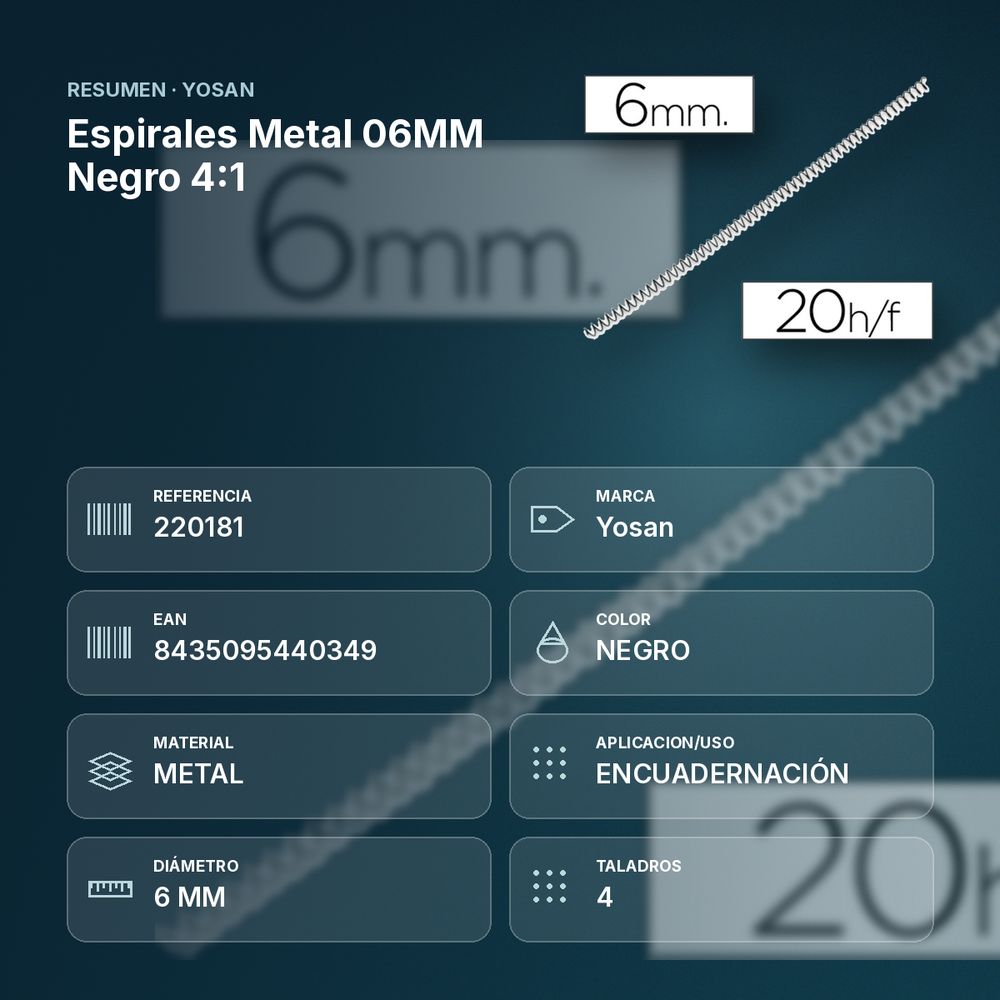 ESPIRALES METAL 06MM NEGRO 4:1 - resumen de atributos