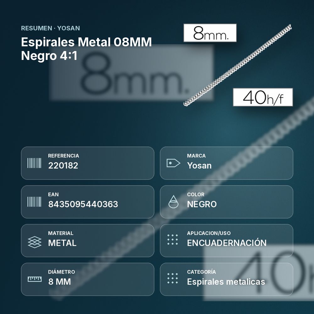 ESPIRALES METAL 08MM NEGRO 4:1 - resumen de atributos