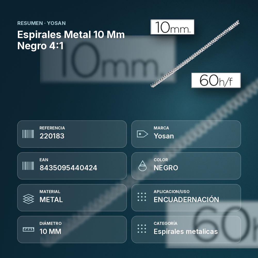 ESPIRALES METAL 10 MM NEGRO 4:1 - resumen de atributos