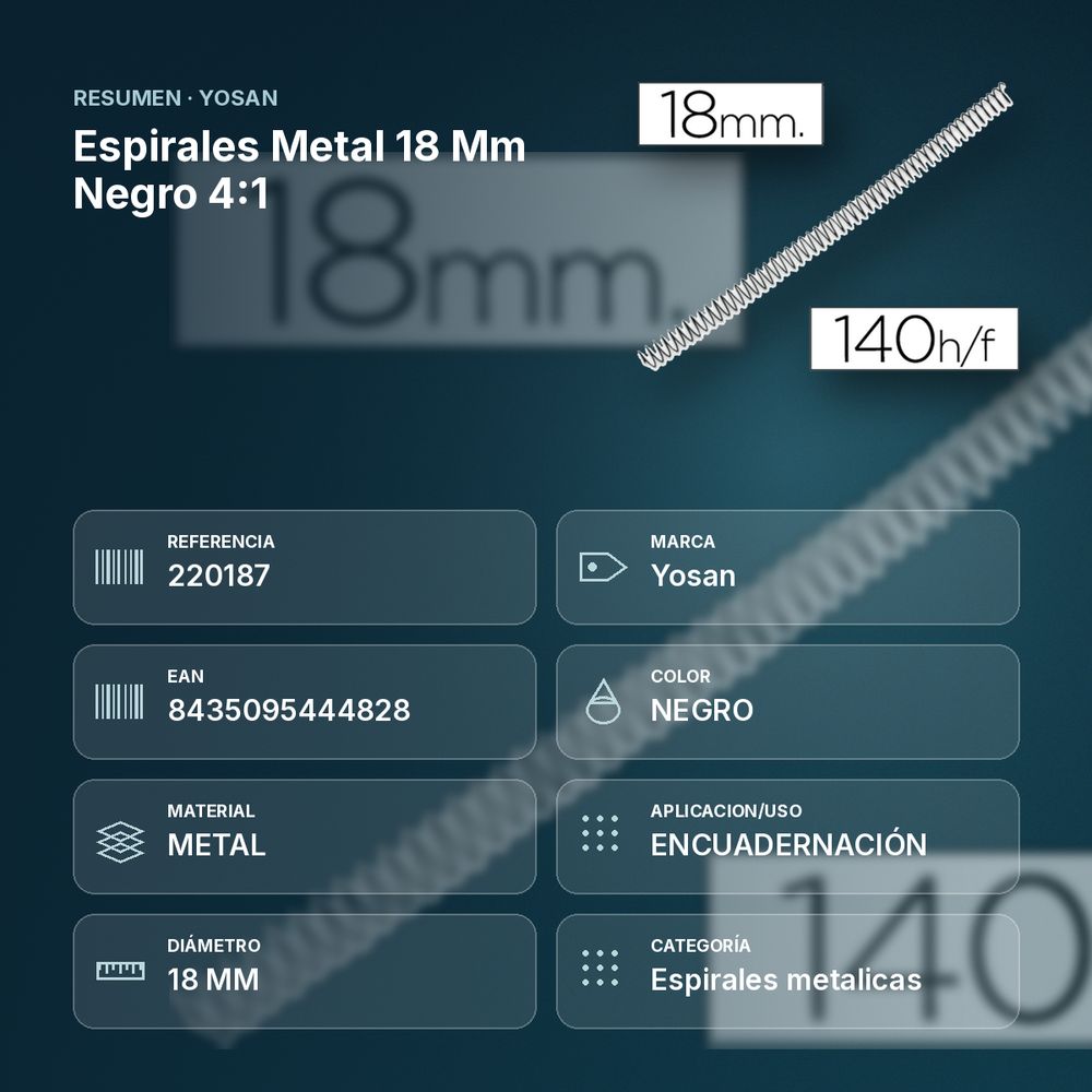 ESPIRALES METAL 18 MM NEGRO 4:1 - resumen de atributos
