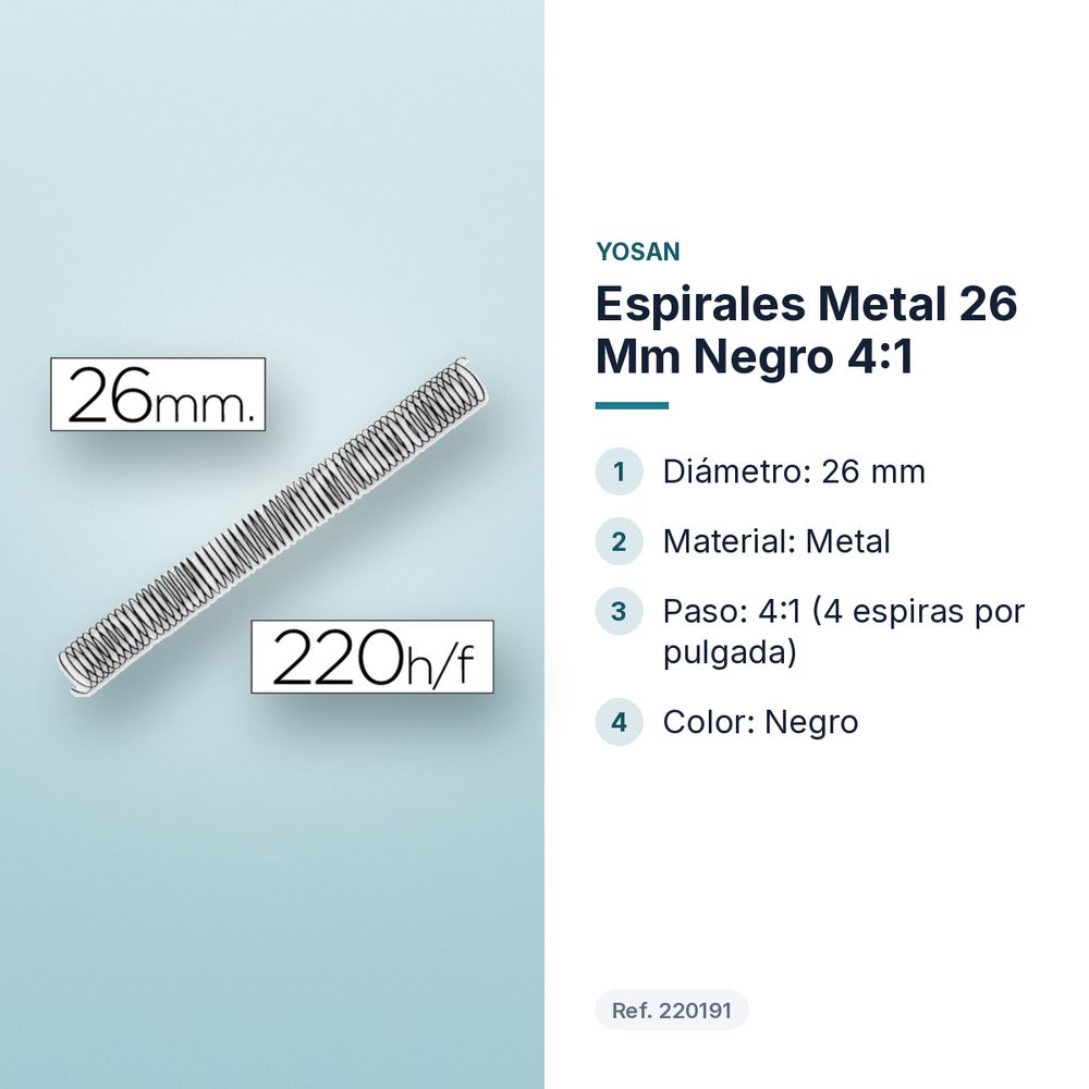 ESPIRALES METAL 26 MM NEGRO 4:1 - características principales