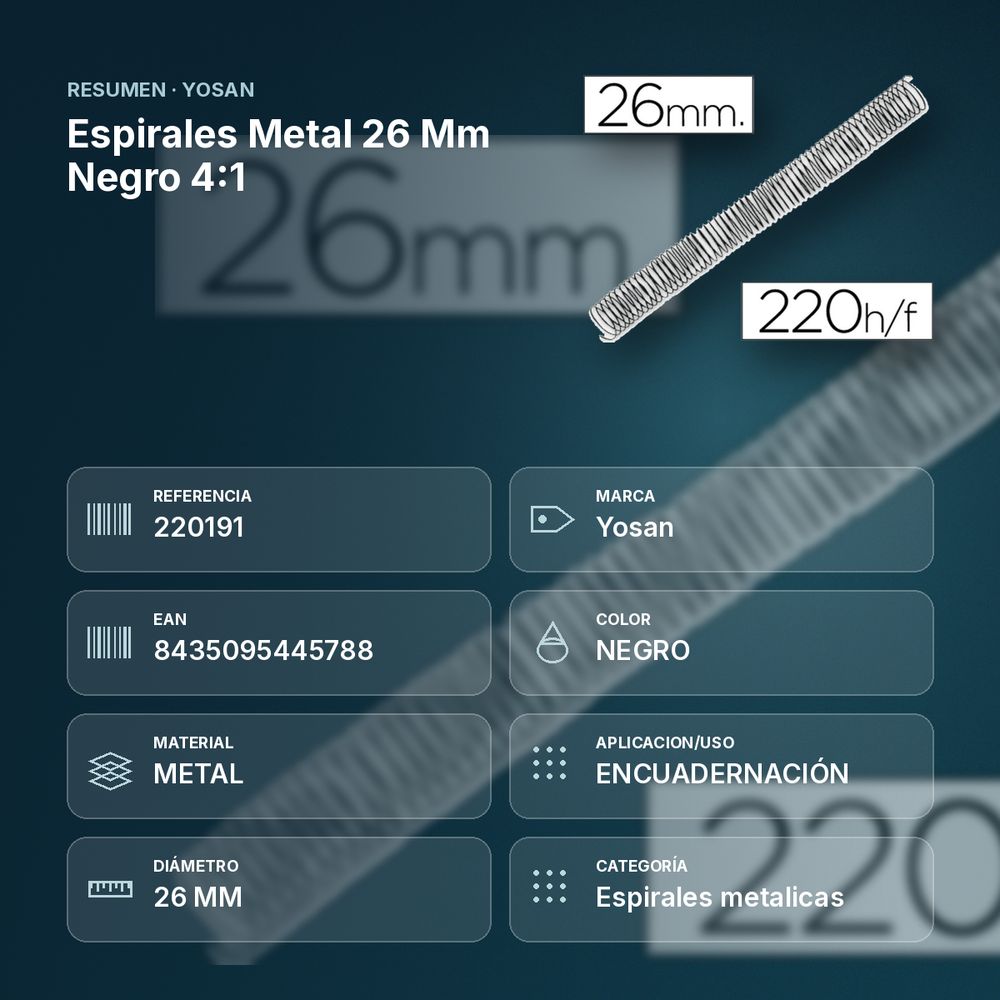 ESPIRALES METAL 26 MM NEGRO 4:1 - resumen de atributos
