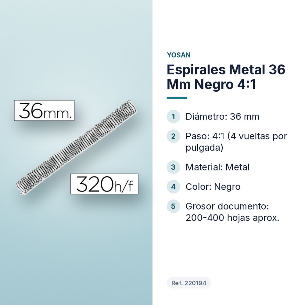 ESPIRALES METAL 36 MM NEGRO 4:1 - características principales
