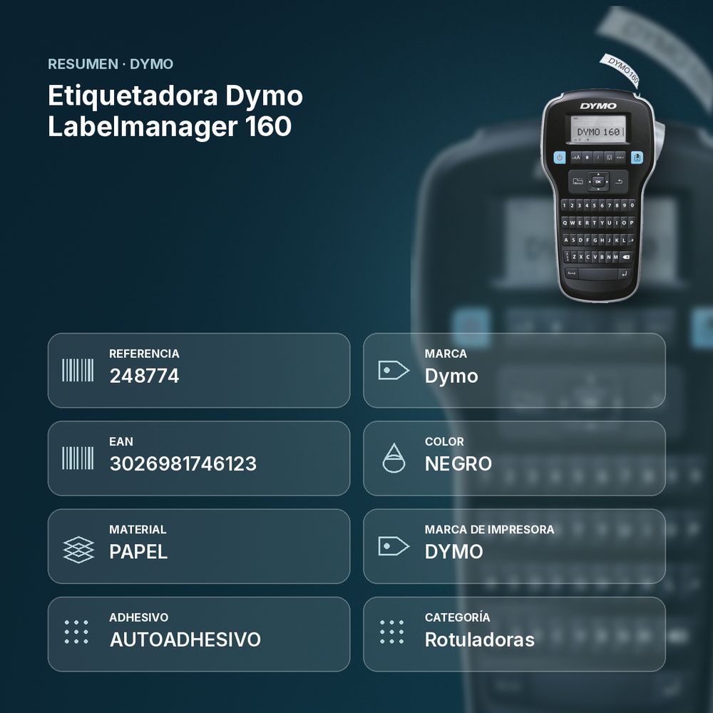 ETIQUETADORA DYMO LABELMANAGER 160  - resumen de atributos