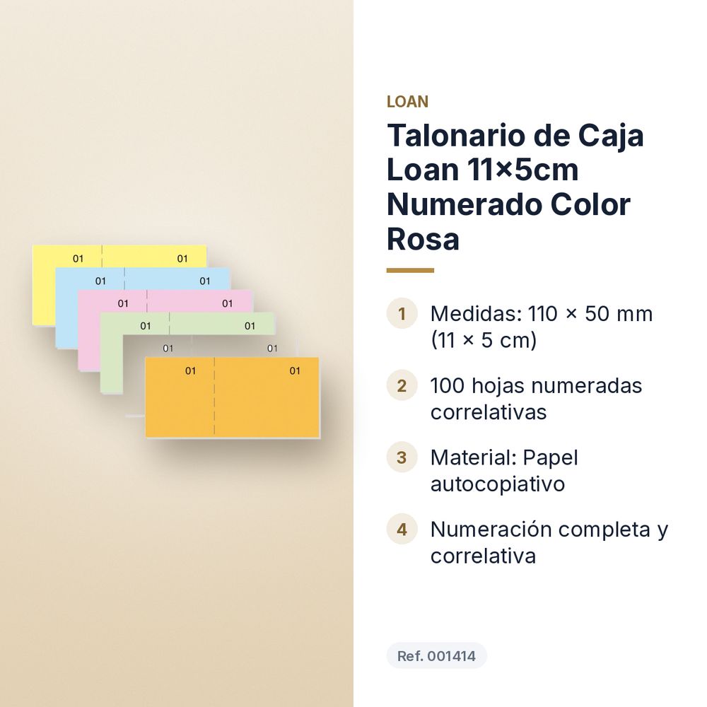 TALONARIO DE CAJA LOAN 11X5CM NUMERADO COLOR ROSA - características principales