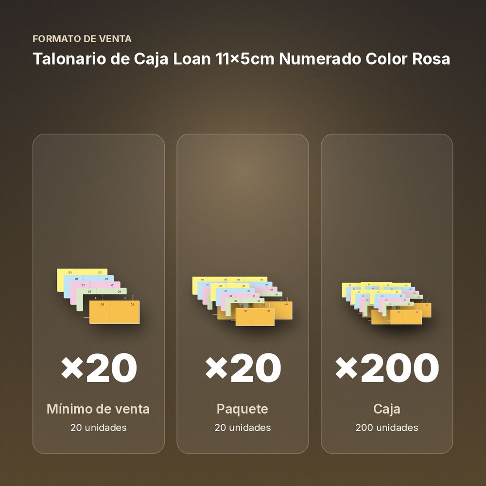TALONARIO DE CAJA LOAN 11X5CM NUMERADO COLOR ROSA - formato de venta: paquete de 20, caja de 200