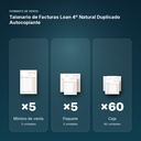 TALONARIO DE FACTURAS LOAN 4º NATURAL DUPLICADO AUTOCOPIANTE - formato de venta: paquete de 5, caja de 60