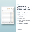 TALONARIO DE FACTURAS LOAN 4º NATURAL PAPEL LITOS - características principales