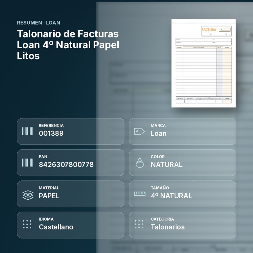 TALONARIO DE FACTURAS LOAN 4º NATURAL PAPEL LITOS - resumen de atributos