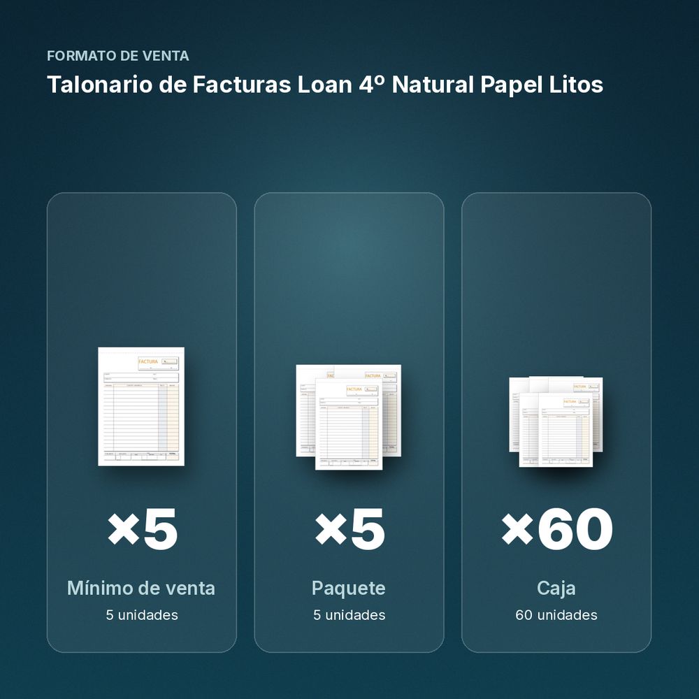 TALONARIO DE FACTURAS LOAN 4º NATURAL PAPEL LITOS - formato de venta: paquete de 5, caja de 60