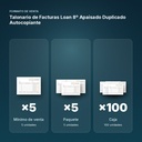 TALONARIO DE FACTURAS LOAN 8º APAISADO DUPLICADO AUTOCOPIANTE - formato de venta: paquete de 5, caja de 100