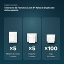 TALONARIO DE FACTURAS LOAN 8º NATURAL DUPLICADO AUTOCOPIANTE - formato de venta: paquete de 5, caja de 100