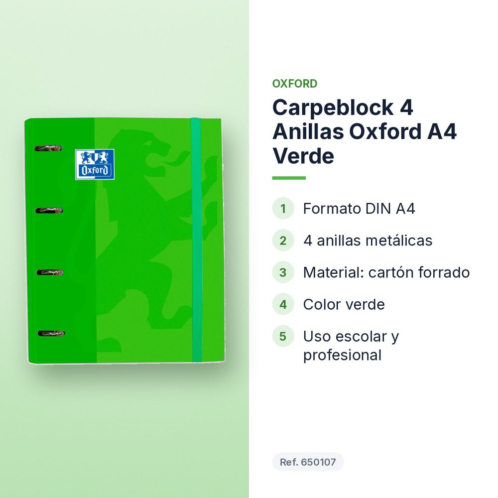 CARPEBLOCK 4 ANILLAS OXFORD A4 VERDE - características principales