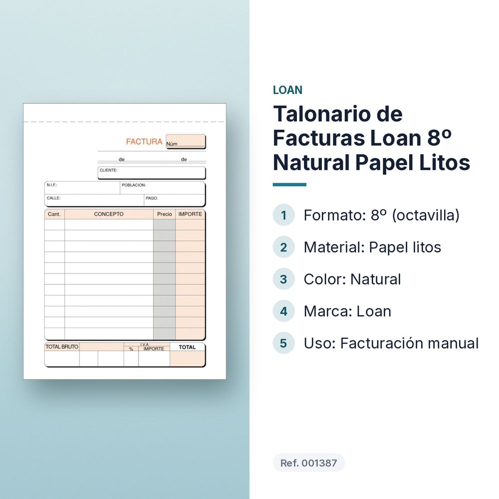 TALONARIO DE FACTURAS LOAN 8º NATURAL PAPEL LITOS - características principales