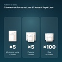 TALONARIO DE FACTURAS LOAN 8º NATURAL PAPEL LITOS - formato de venta: paquete de 5, caja de 100