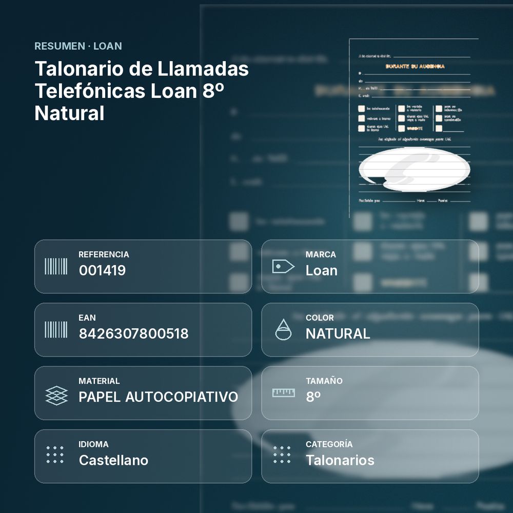 TALONARIO DE LLAMADAS TELEFÓNICAS LOAN 8º NATURAL - resumen de atributos