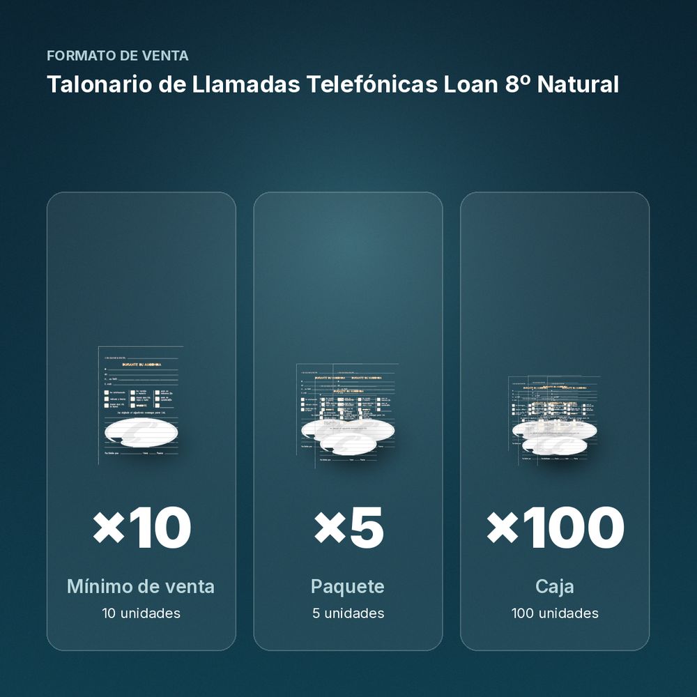 TALONARIO DE LLAMADAS TELEFÓNICAS LOAN 8º NATURAL - formato de venta: paquete de 5, caja de 100