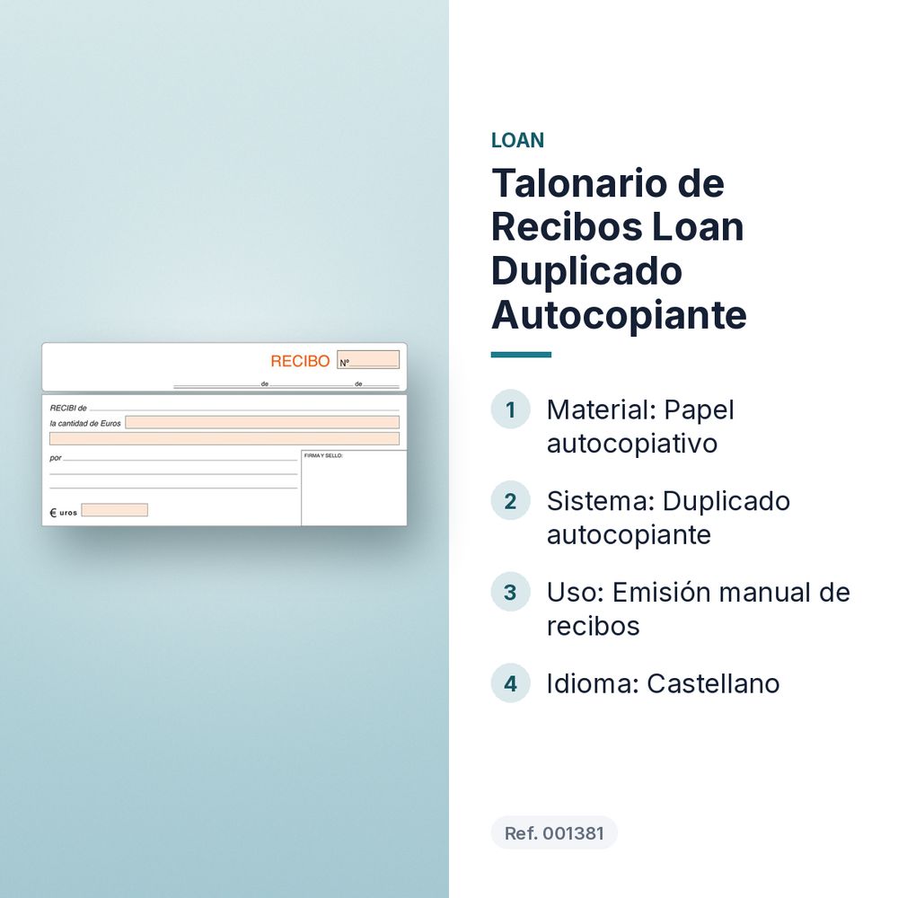 TALONARIO DE RECIBOS LOAN DUPLICADO AUTOCOPIANTE - características principales