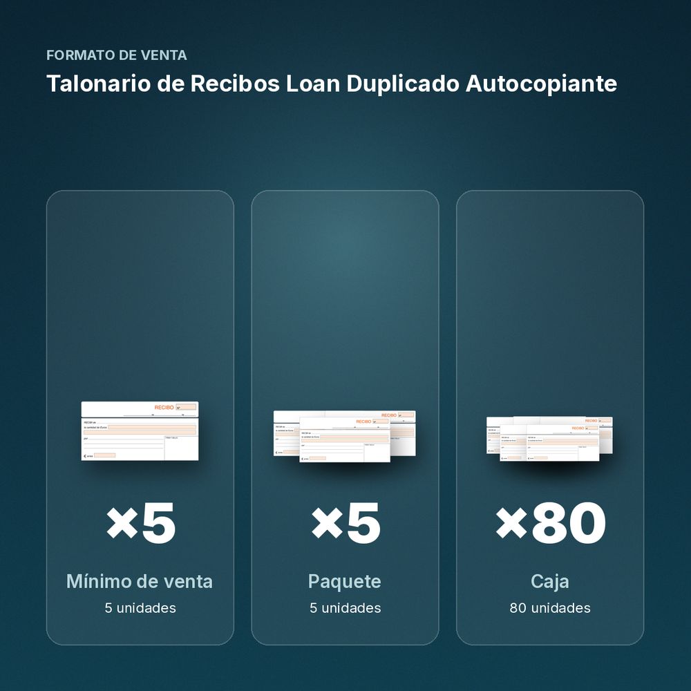 TALONARIO DE RECIBOS LOAN DUPLICADO AUTOCOPIANTE - formato de venta: paquete de 5, caja de 80