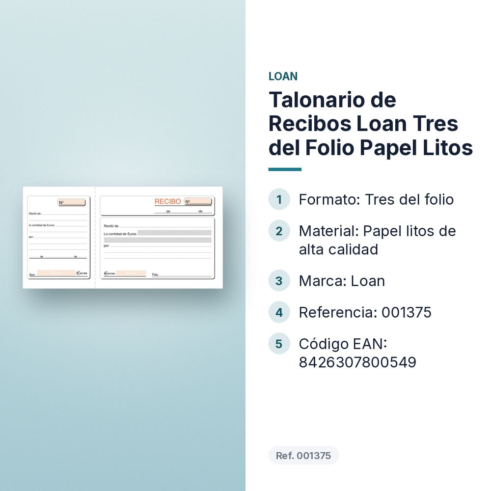 TALONARIO DE RECIBOS LOAN TRES DEL FOLIO PAPEL LITOS - características principales