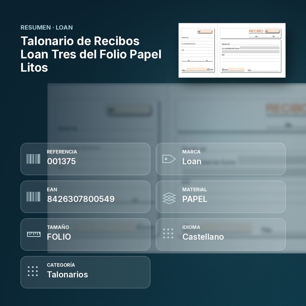 TALONARIO DE RECIBOS LOAN TRES DEL FOLIO PAPEL LITOS - resumen de atributos