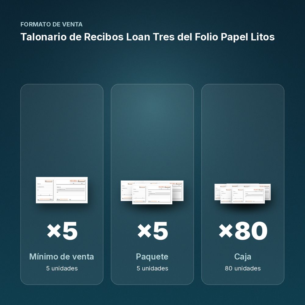 TALONARIO DE RECIBOS LOAN TRES DEL FOLIO PAPEL LITOS - formato de venta: paquete de 5, caja de 80