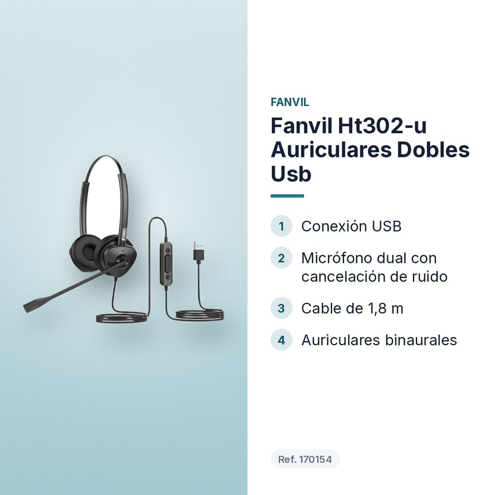 FANVIL HT302-U AURICULARES DOBLES USB - características principales