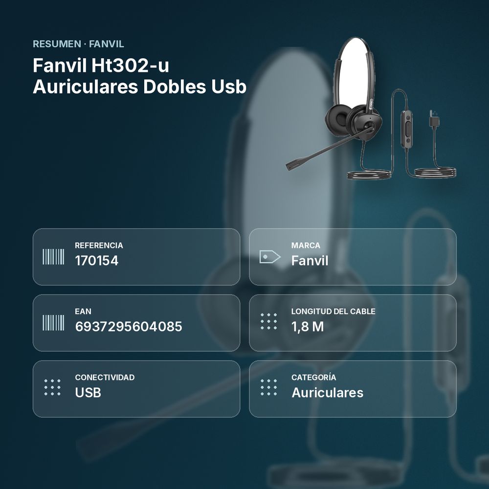FANVIL HT302-U AURICULARES DOBLES USB - resumen de atributos