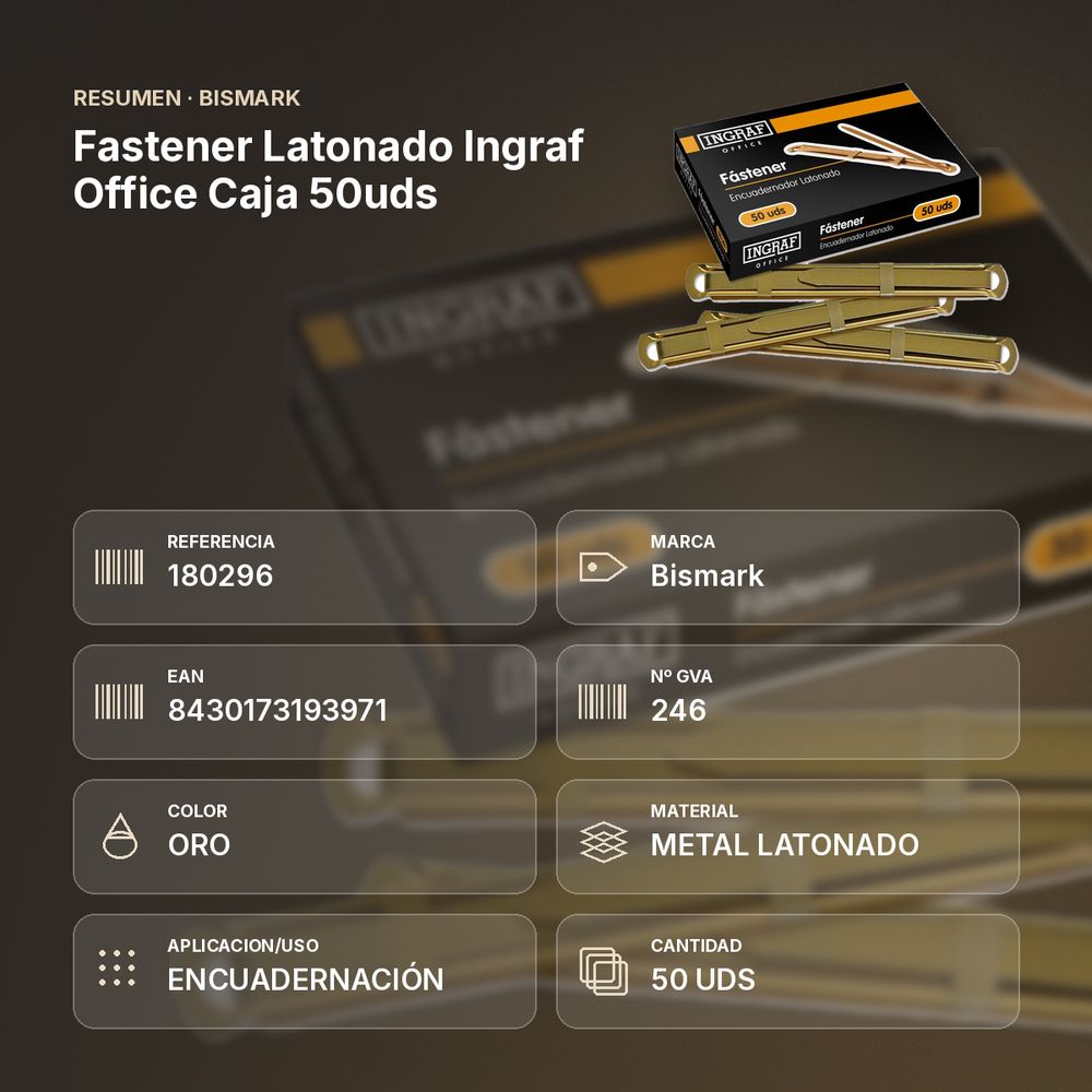 FASTENER LATONADO INGRAF OFFICE CAJA 50UDS - resumen de atributos