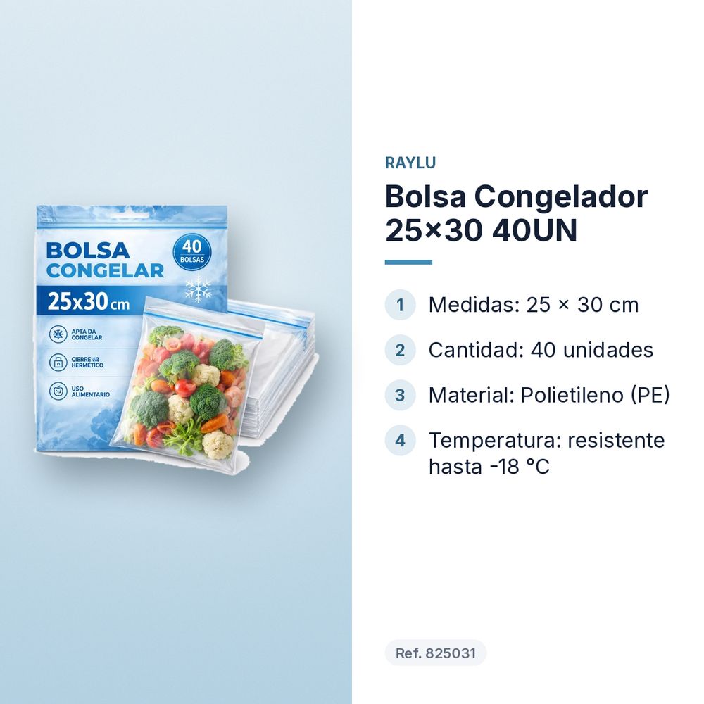 BOLSA CONGELADOR 25X30 40UN - características principales