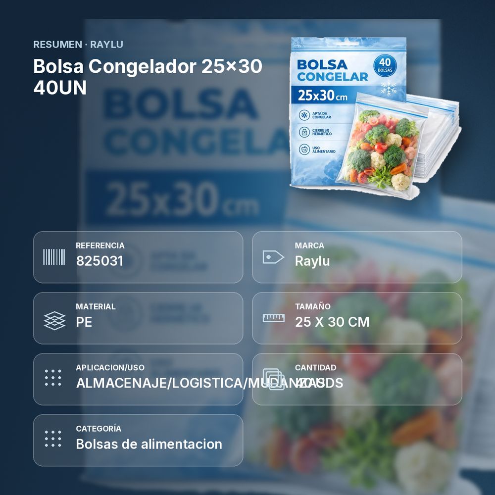 BOLSA CONGELADOR 25X30 40UN - resumen de atributos