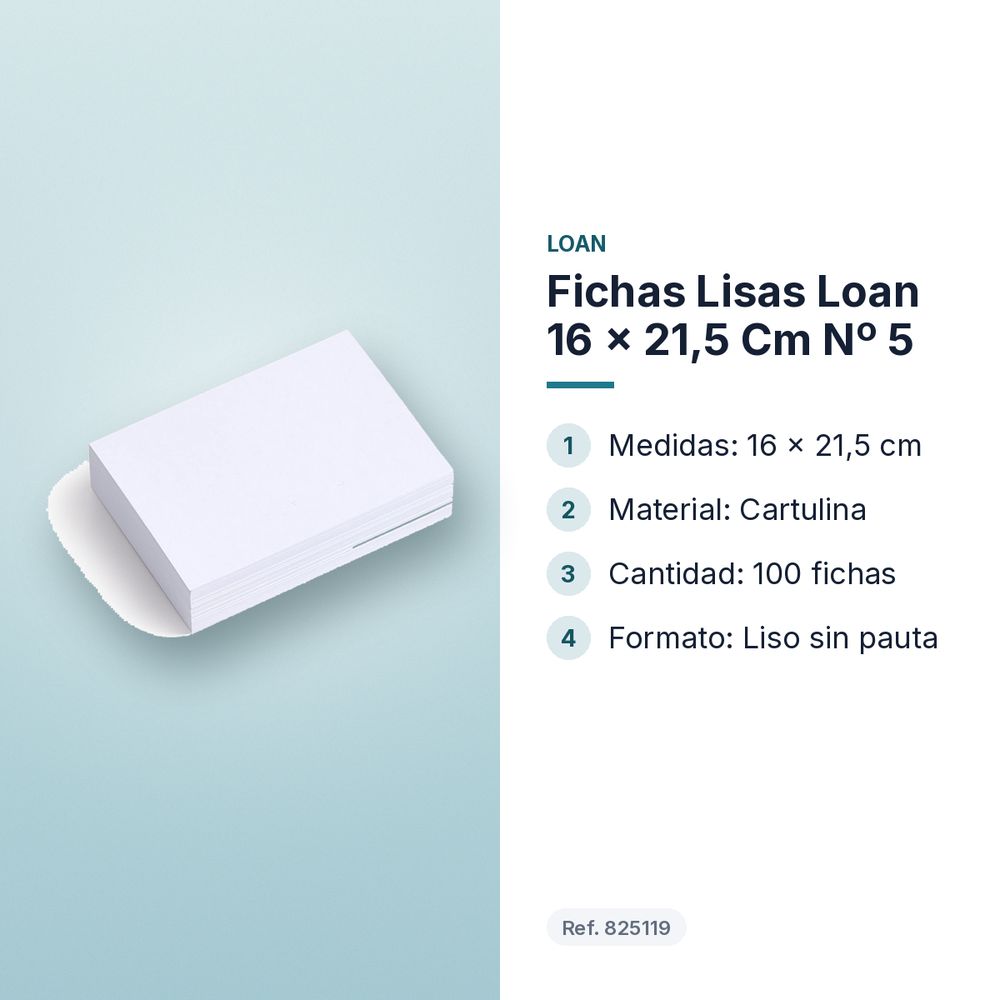 FICHAS LISAS LOAN 16 X 21,5 CM Nº 5 - características principales