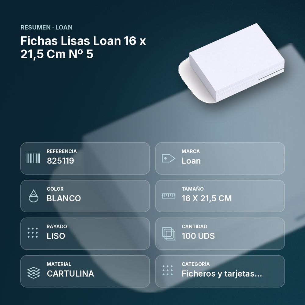 FICHAS LISAS LOAN 16 X 21,5 CM Nº 5 - resumen de atributos