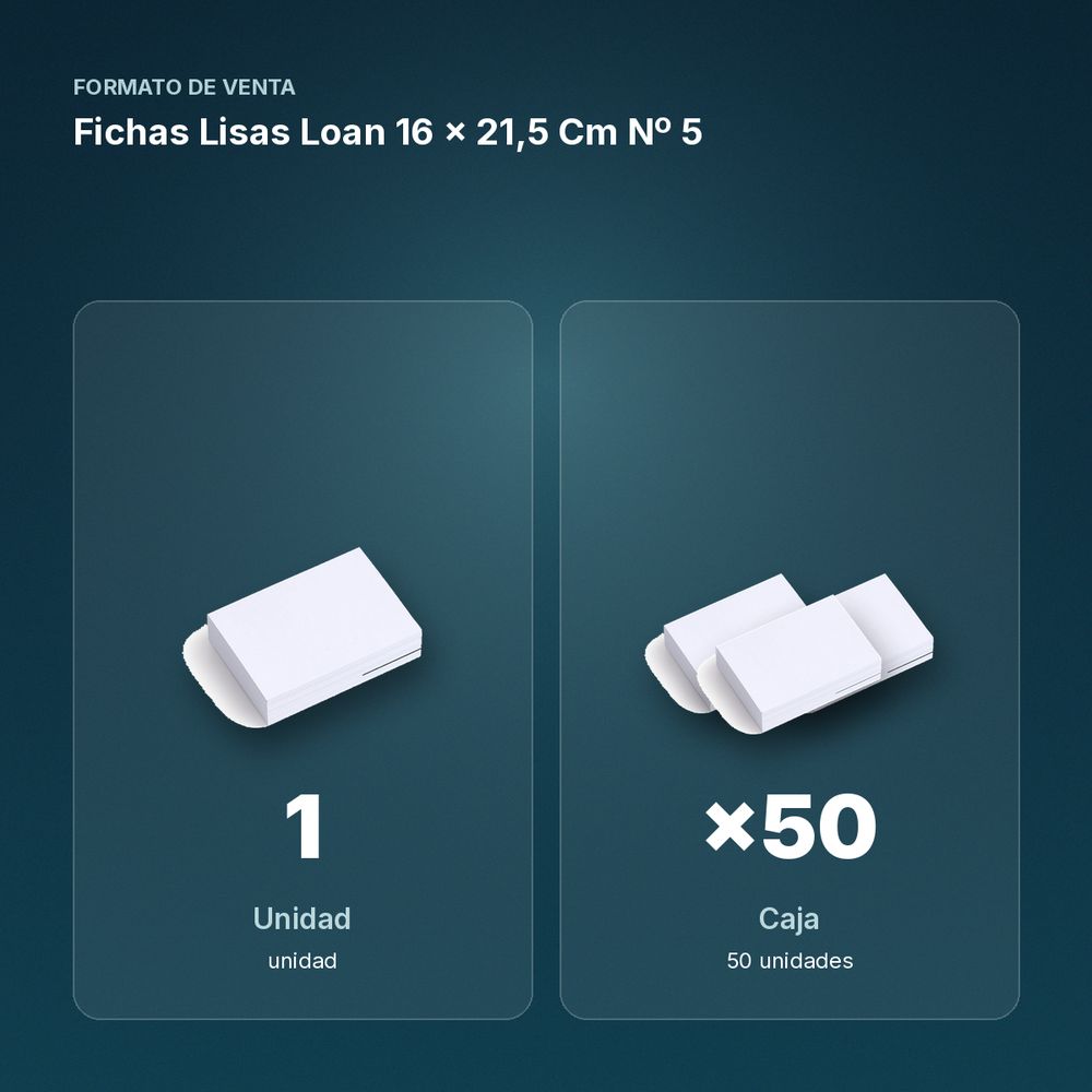FICHAS LISAS LOAN 16 X 21,5 CM Nº 5 - formato de venta: caja de 50