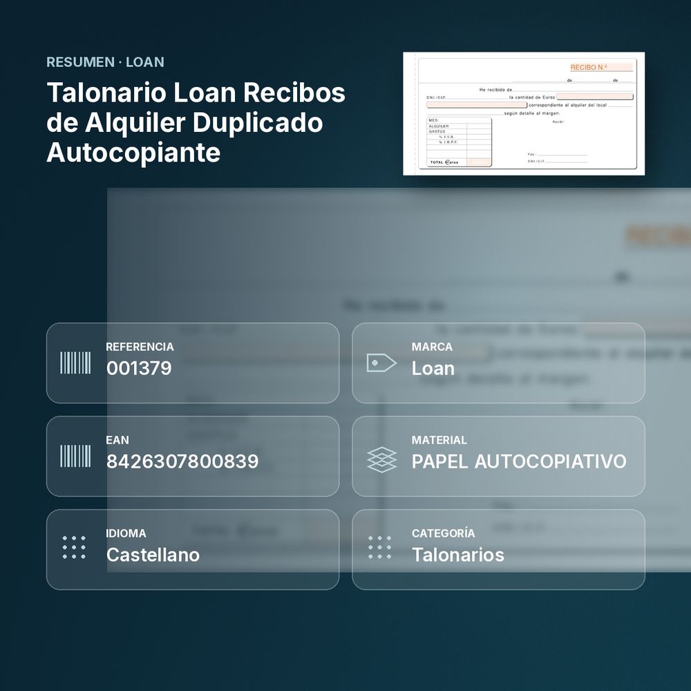 TALONARIO LOAN RECIBOS DE ALQUILER DUPLICADO AUTOCOPIANTE - resumen de atributos