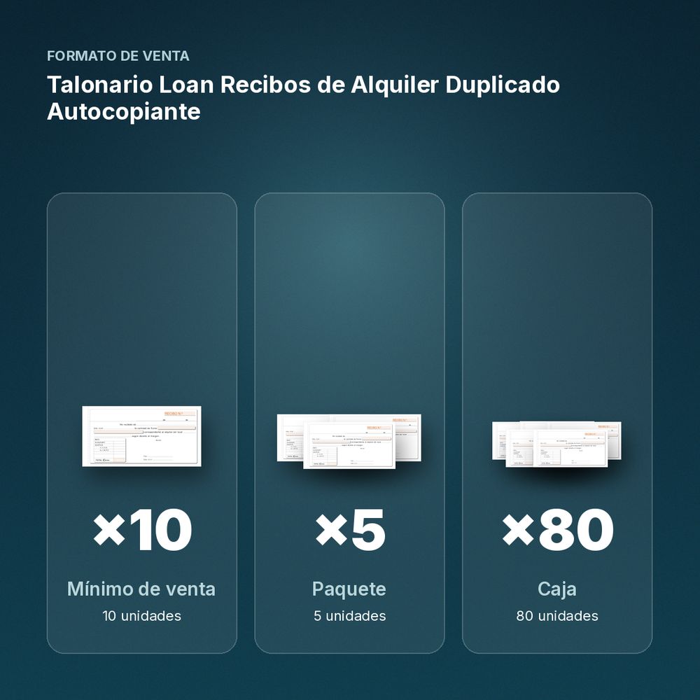 TALONARIO LOAN RECIBOS DE ALQUILER DUPLICADO AUTOCOPIANTE - formato de venta: paquete de 5, caja de 80
