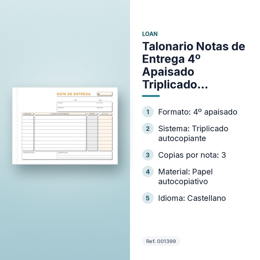 TALONARIO NOTAS DE ENTREGA 4º APAISADO TRIPLICADO AUTOCOPIANTE - características principales
