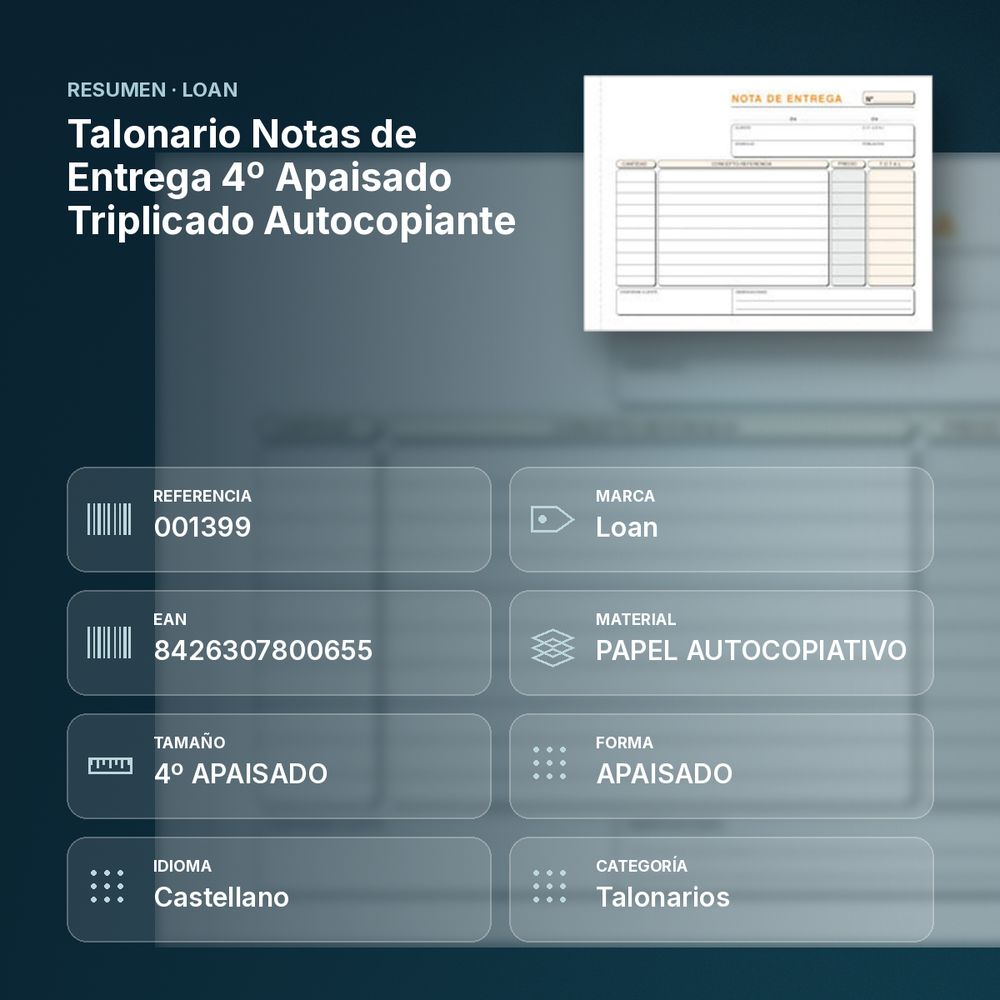 TALONARIO NOTAS DE ENTREGA 4º APAISADO TRIPLICADO AUTOCOPIANTE - resumen de atributos