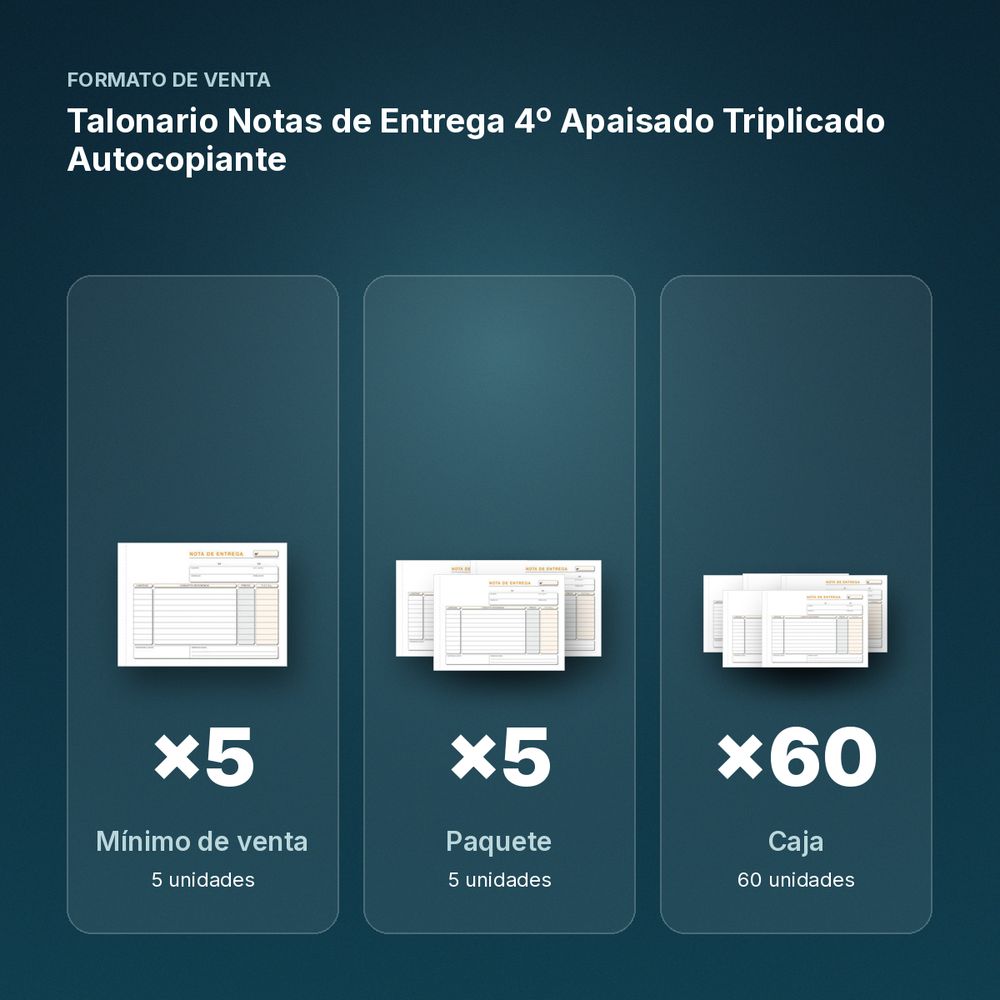 TALONARIO NOTAS DE ENTREGA 4º APAISADO TRIPLICADO AUTOCOPIANTE - formato de venta: paquete de 5, caja de 60