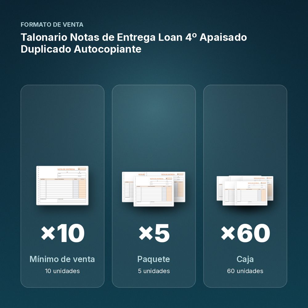 TALONARIO NOTAS DE ENTREGA LOAN 4º APAISADO DUPLICADO AUTOCOPIANTE - formato de venta: paquete de 5, caja de 60