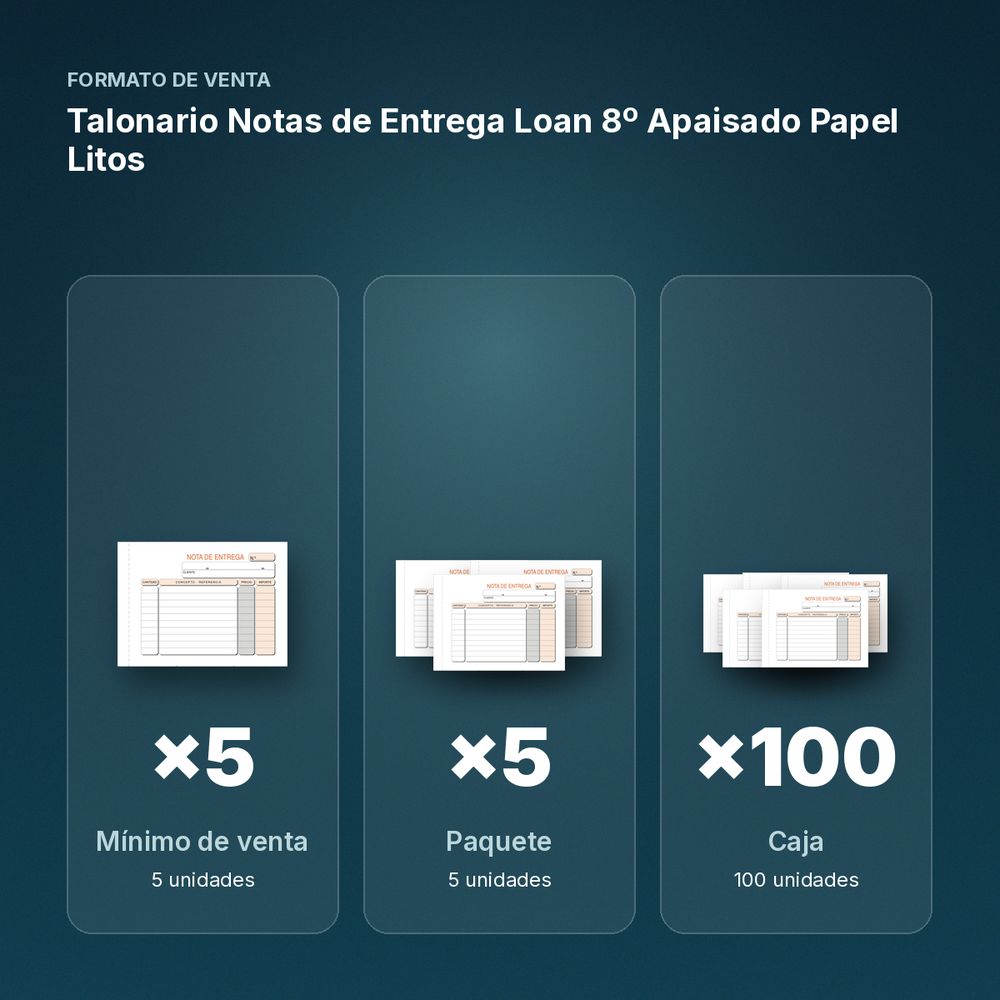 TALONARIO NOTAS DE ENTREGA LOAN 8º APAISADO PAPEL LITOS - formato de venta: paquete de 5, caja de 100