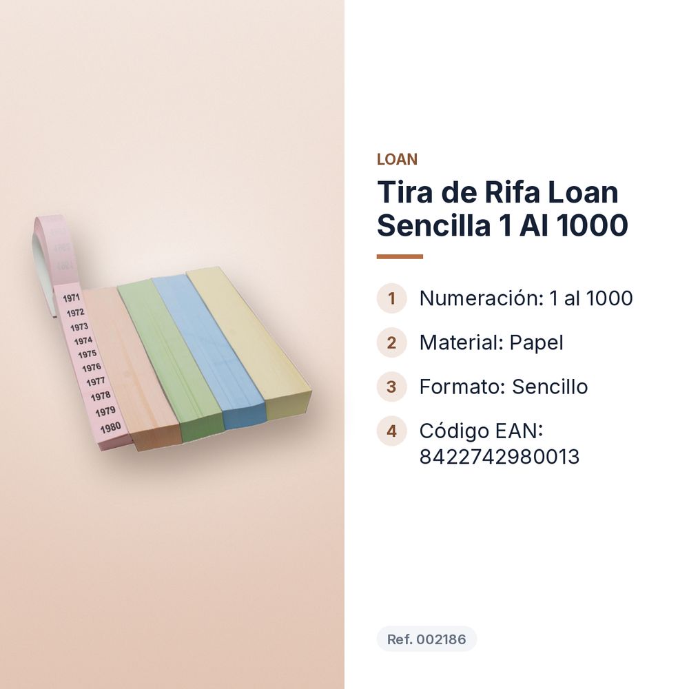 TIRA DE RIFA LOAN SENCILLA 1 AL 1000 - características principales