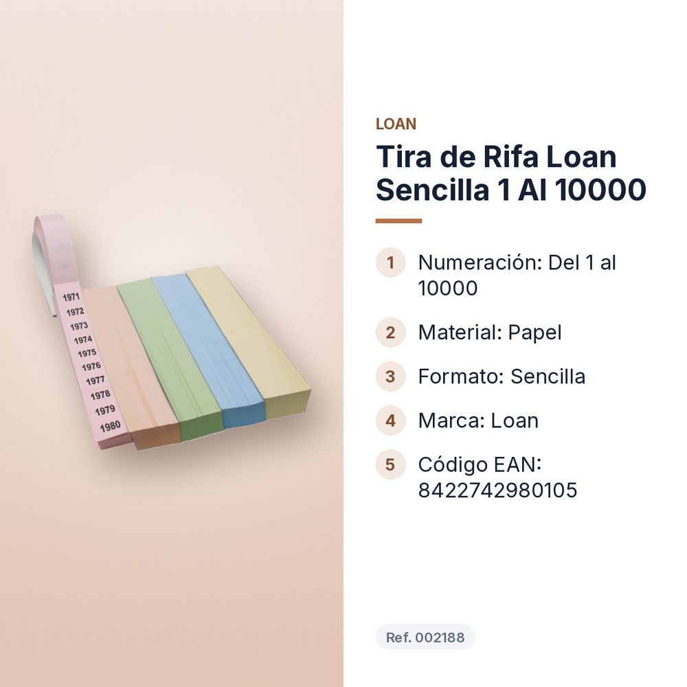 TIRA DE RIFA LOAN SENCILLA 1 AL 10000 - características principales