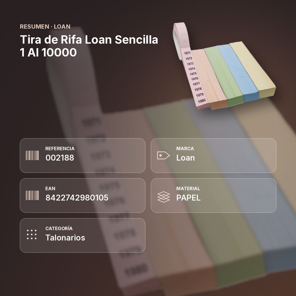 TIRA DE RIFA LOAN SENCILLA 1 AL 10000 - resumen de atributos