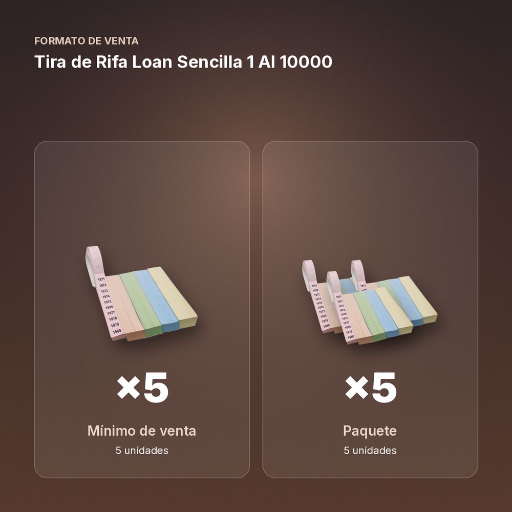 TIRA DE RIFA LOAN SENCILLA 1 AL 10000 - formato de venta: paquete de 5