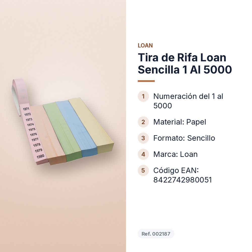 TIRA DE RIFA LOAN SENCILLA 1 AL 5000 - características principales