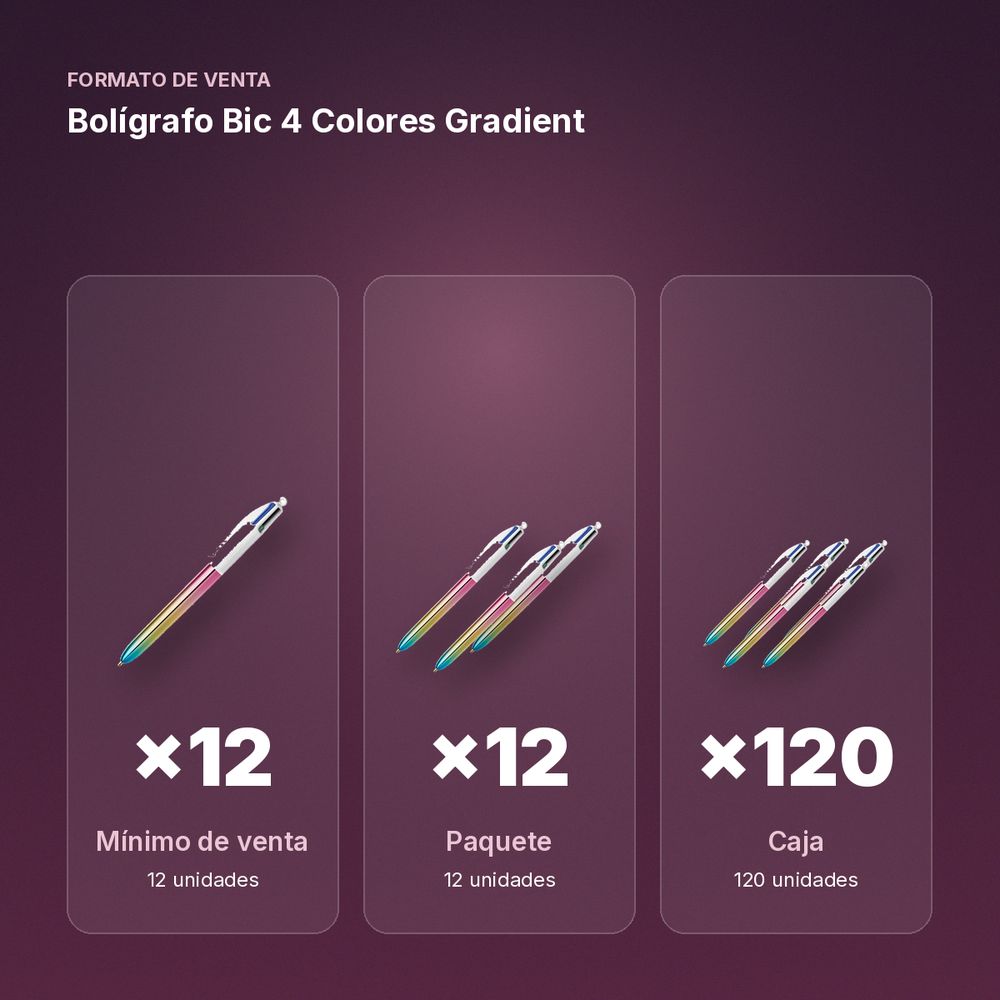 BOLÍGRAFO BIC 4 COLORES GRADIENT - formato de venta: paquete de 12, caja de 120