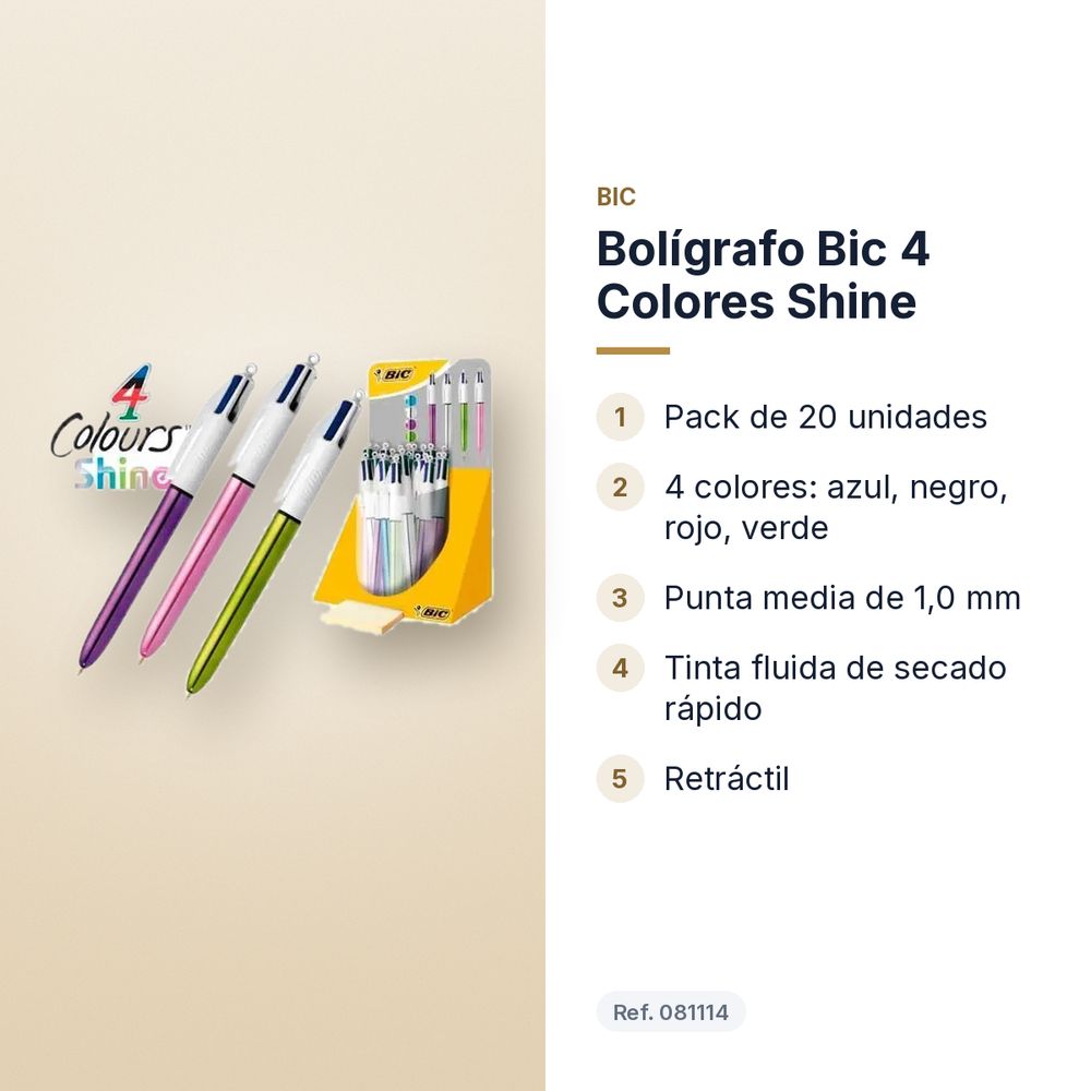 BOLÍGRAFO BIC 4 COLORES SHINE - características principales
