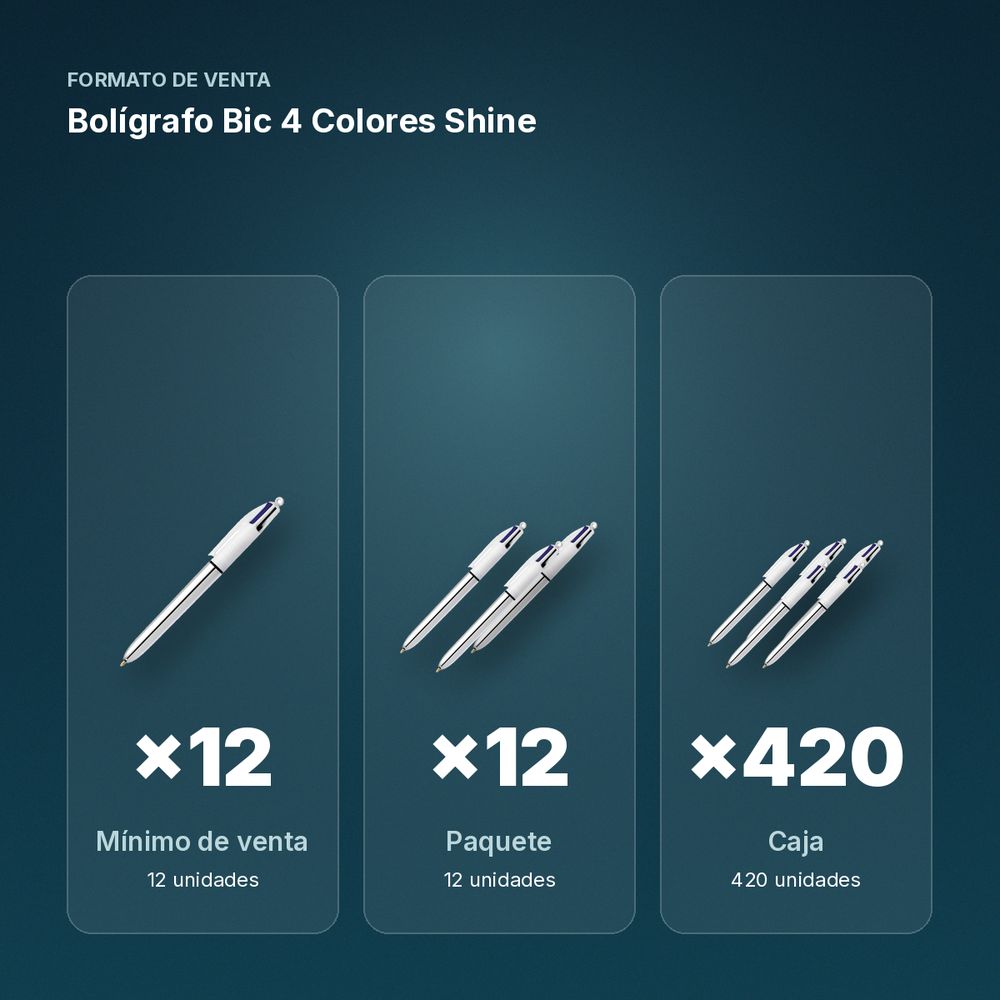 BOLÍGRAFO BIC 4 COLORES SHINE  - formato de venta: paquete de 12, caja de 420