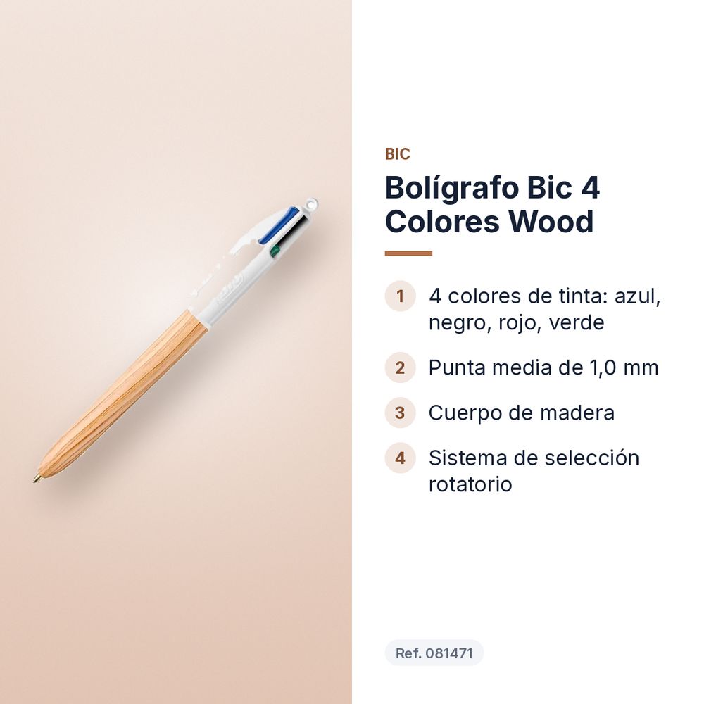 BOLÍGRAFO BIC 4 COLORES WOOD - características principales